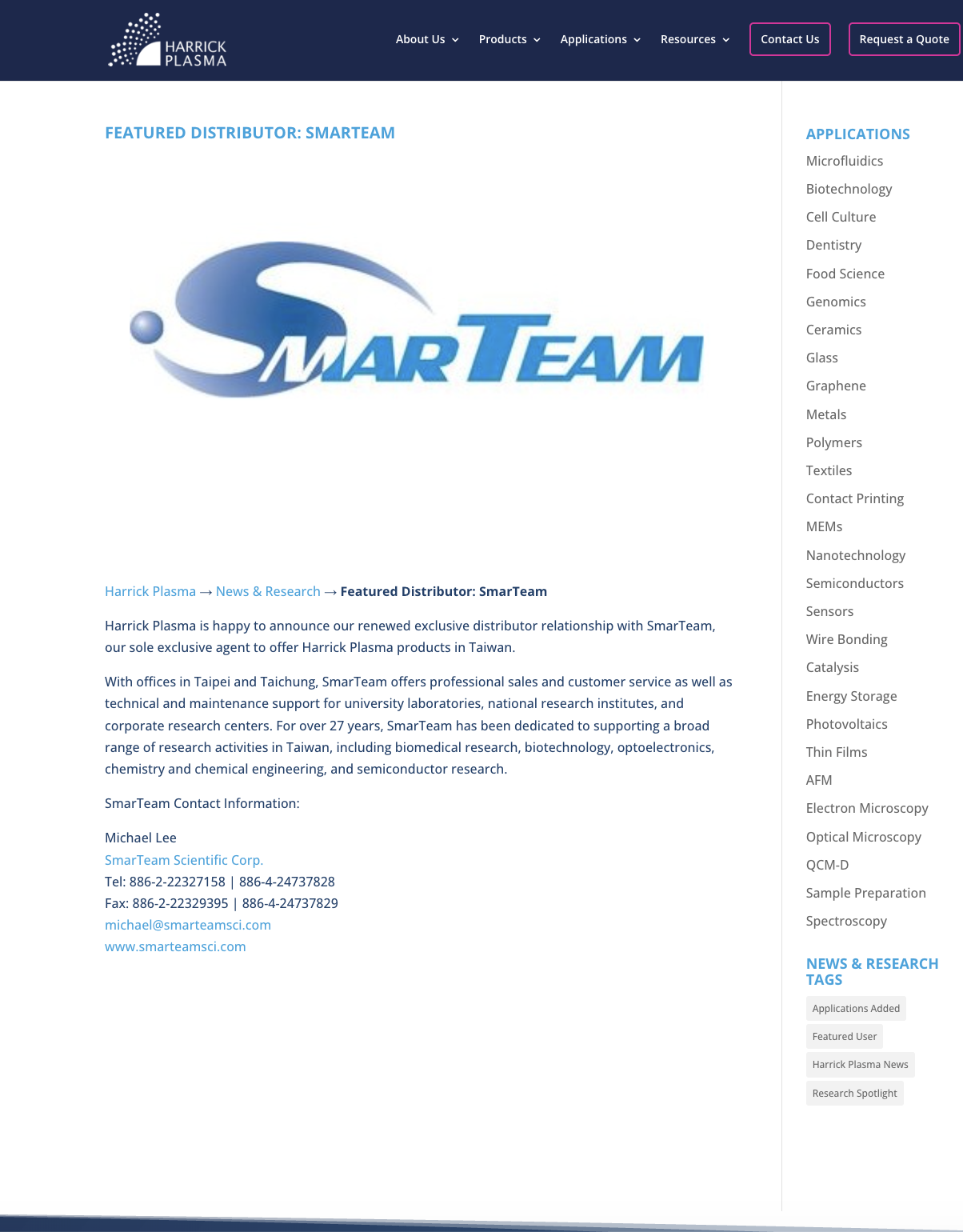 Harrick Plasma Featured Distributor SmarTeam 原廠官方聲明完整截圖